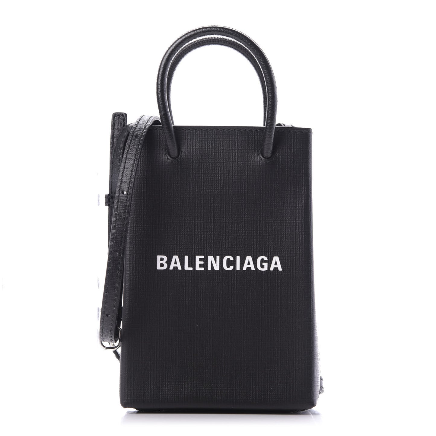 Squared Calfskin Logo Shopping Phone Holder Bag Black