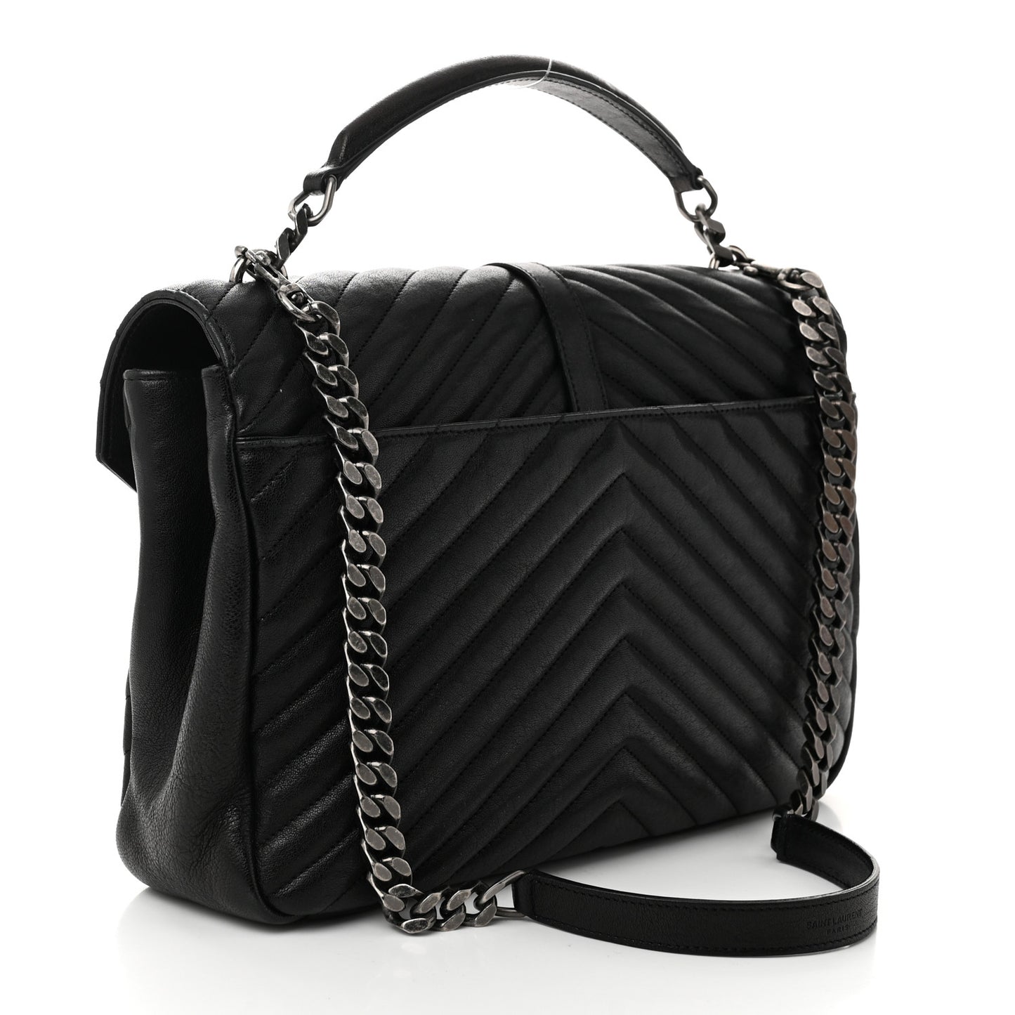 Sheepskin Matelasse Chevron Monogram Large College Satchel Black