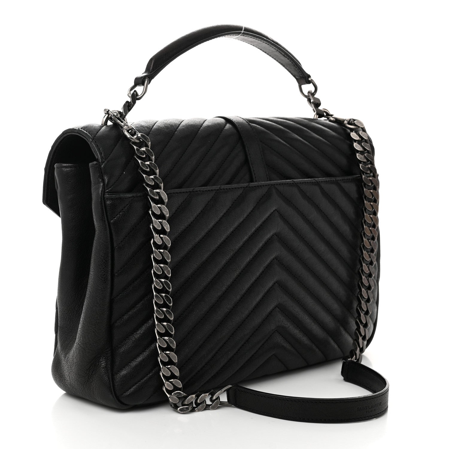 Saint Laurent Sheepskin Matelasse Chevron Monogram Large College Satchel Black 3 of 10