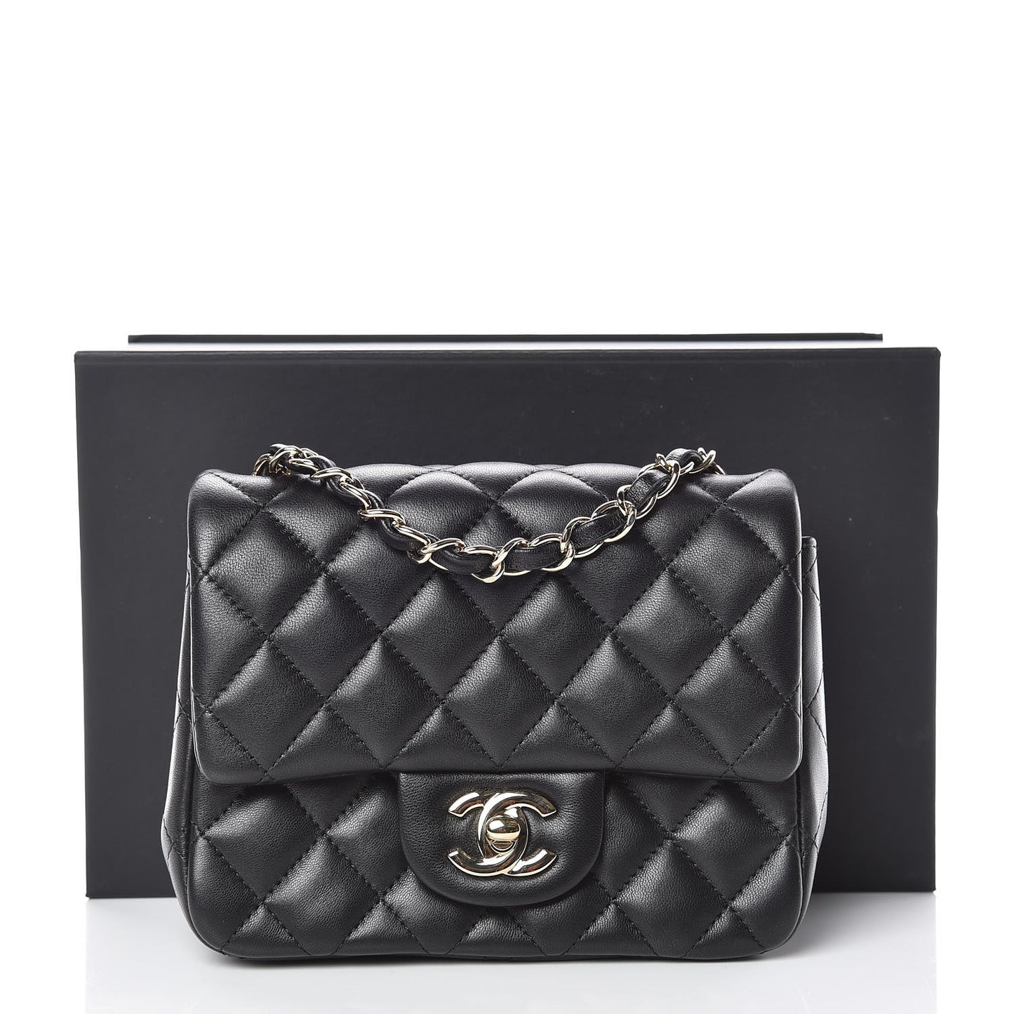 Lambskin Quilted Mini Square Flap Black