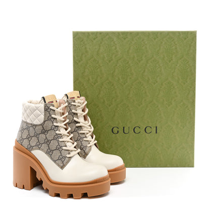 Gucci Calfskin GG Supreme Monogram Nappa Quilted Lace Up Ankle Boots 35.5 Mystic White Beige 9 of 9