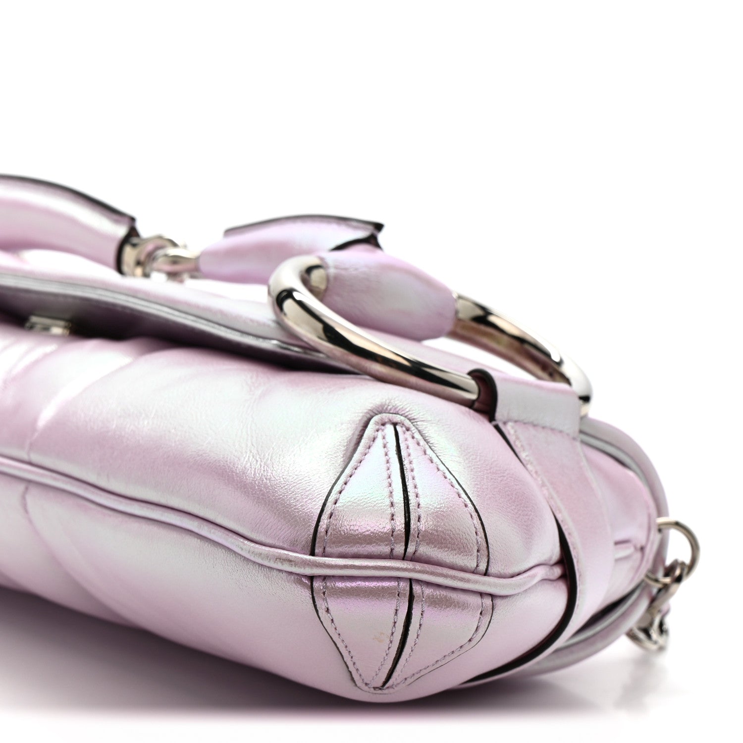 Gucci Iridescent Nappa Vertical Matelasse Medium Maxi Horsebit Chain Shoulder Bag Escape Pink 10 of 11