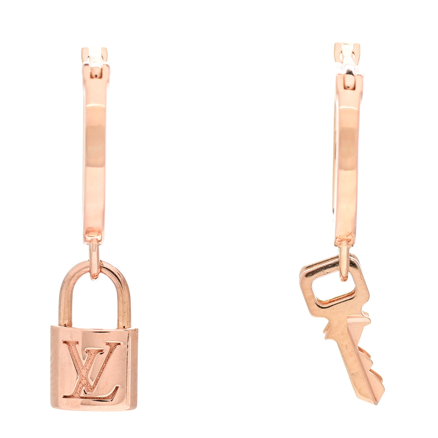 Louis Vuitton 18K Pink Gold Lockit Hoop Earrings 1 of 6