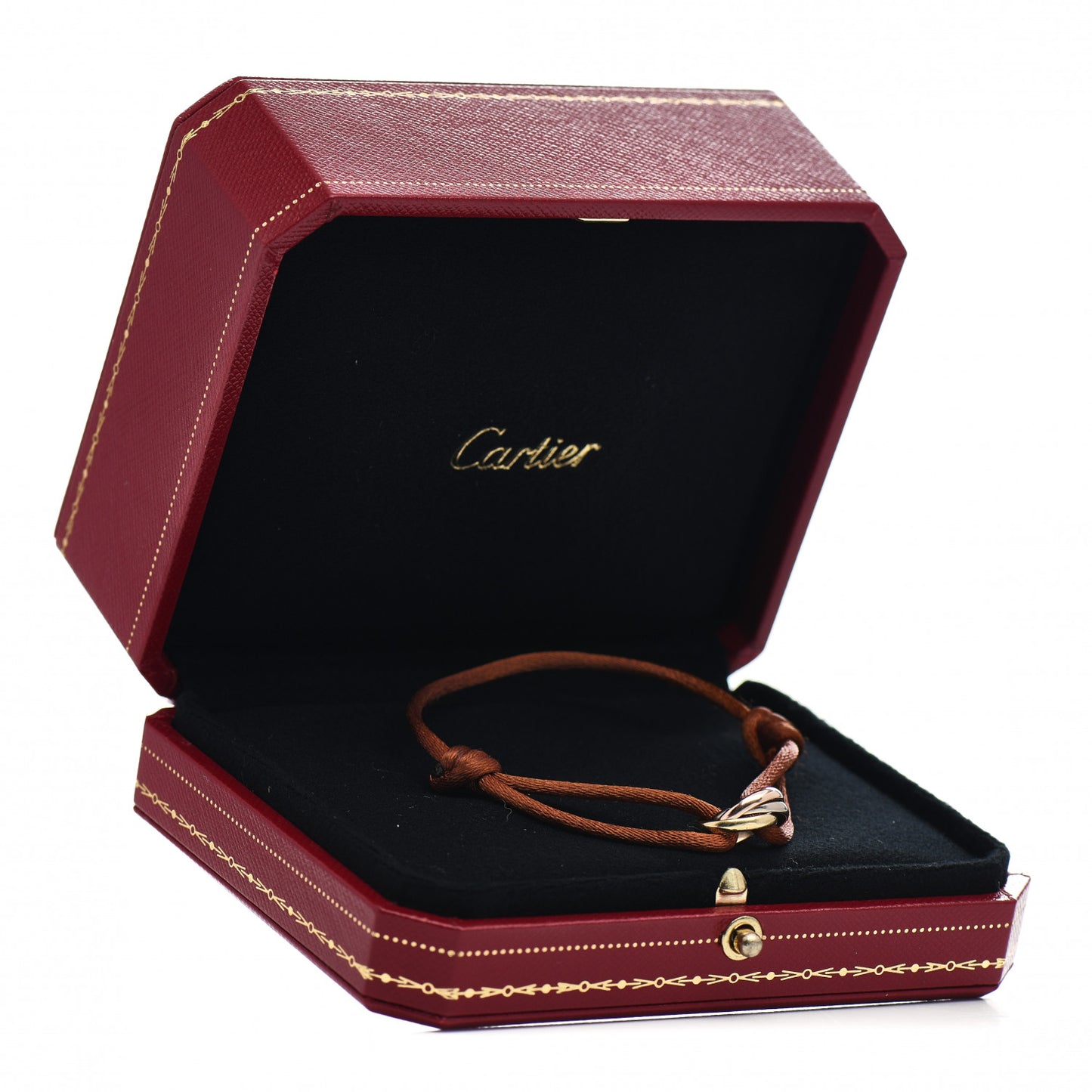 18K Pink Yellow White Gold Trinity Adjustable Cord Bracelet Brown