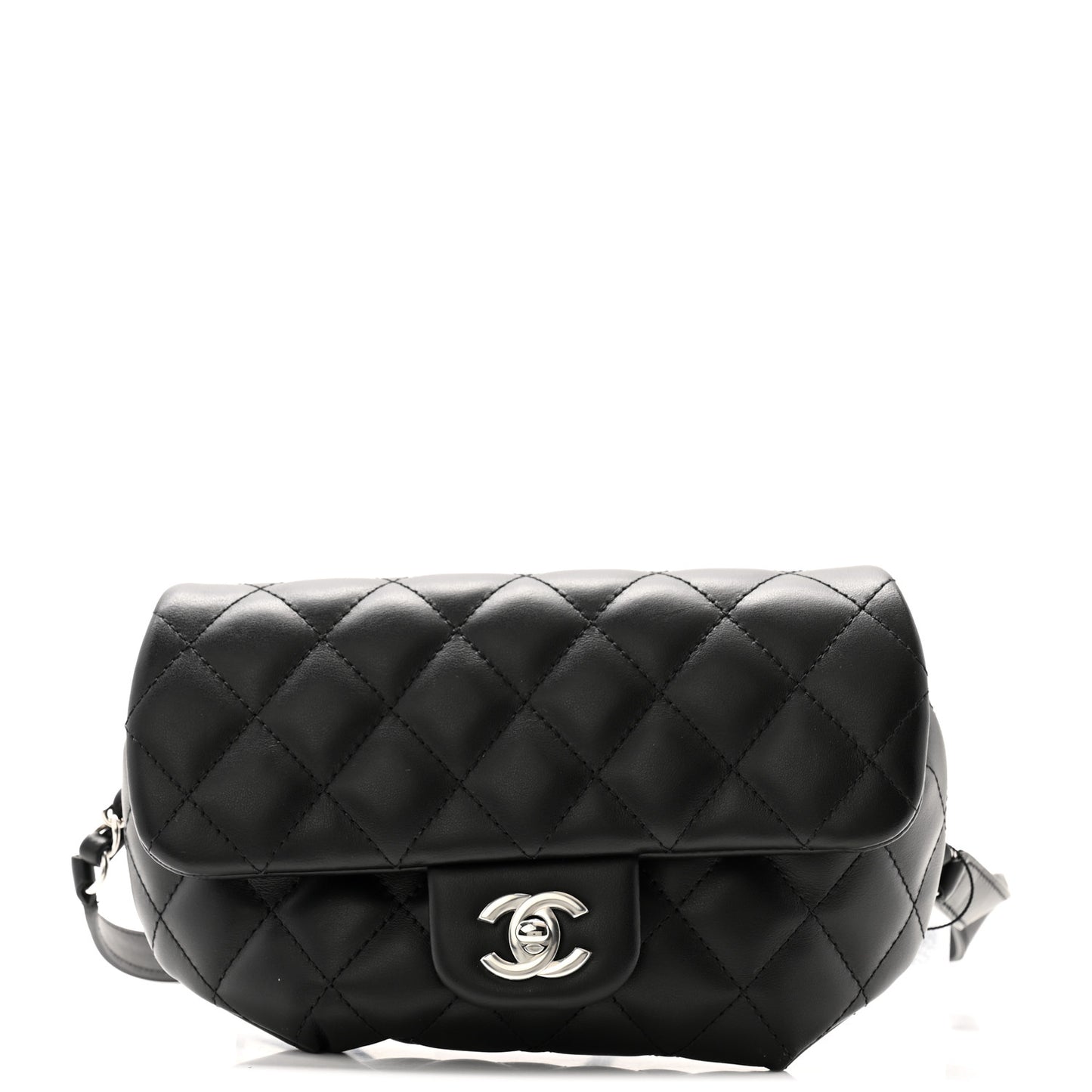 Calfskin Quilted CC Uniform Flap Belt Bag Black
