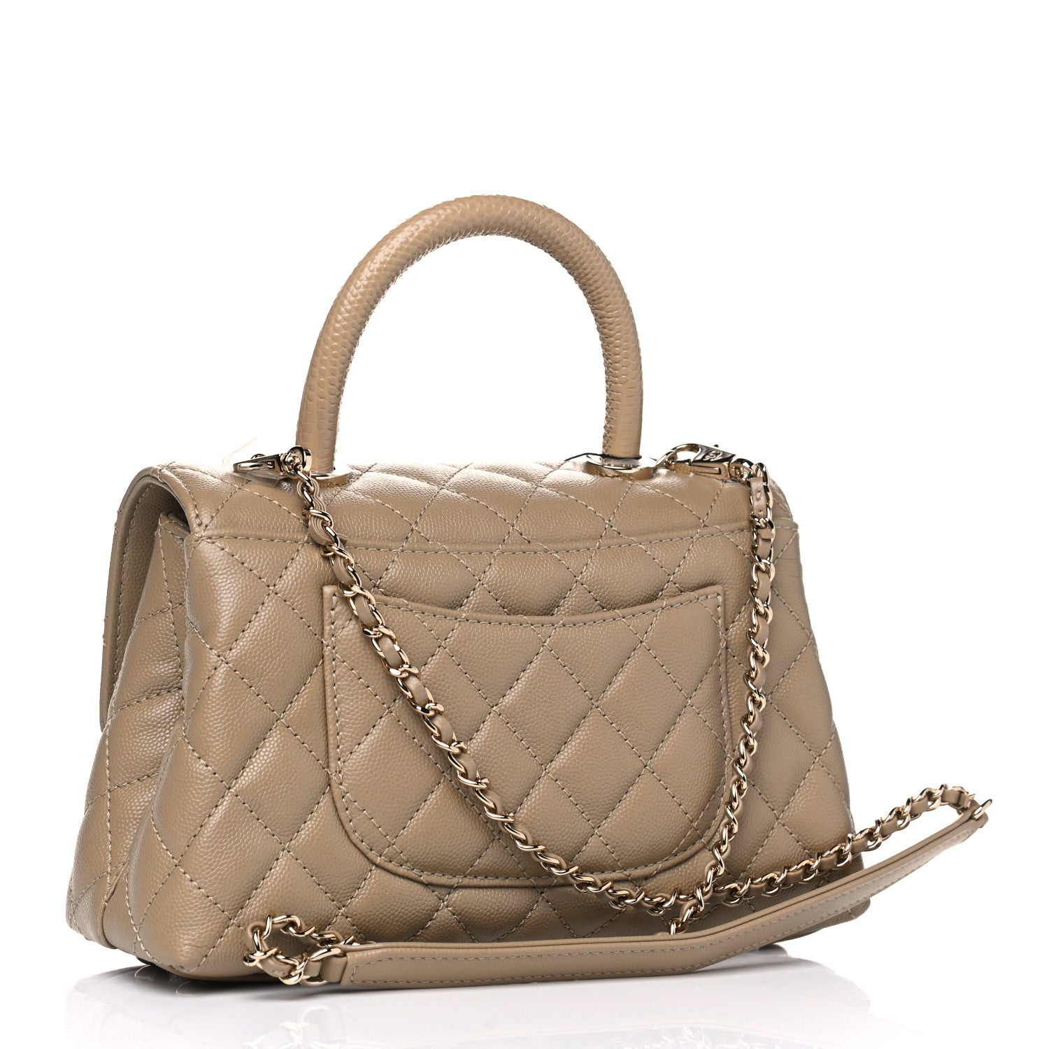 Chanel Caviar Lizard Embossed Quilted Mini Coco Handle Flap Dark Beige 2 of 5