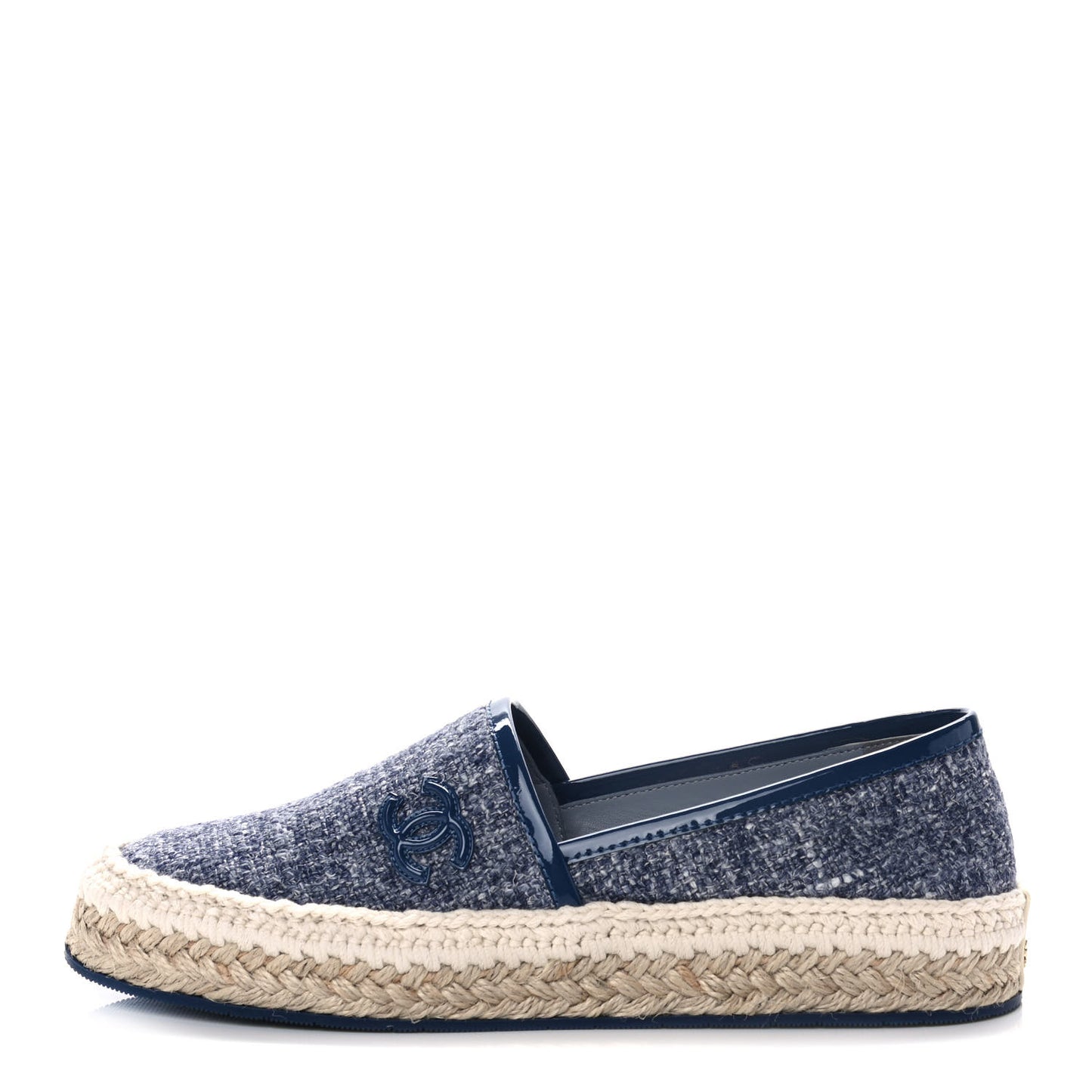 Fabric Patent Calfskin CC Espadrilles 35 Blue