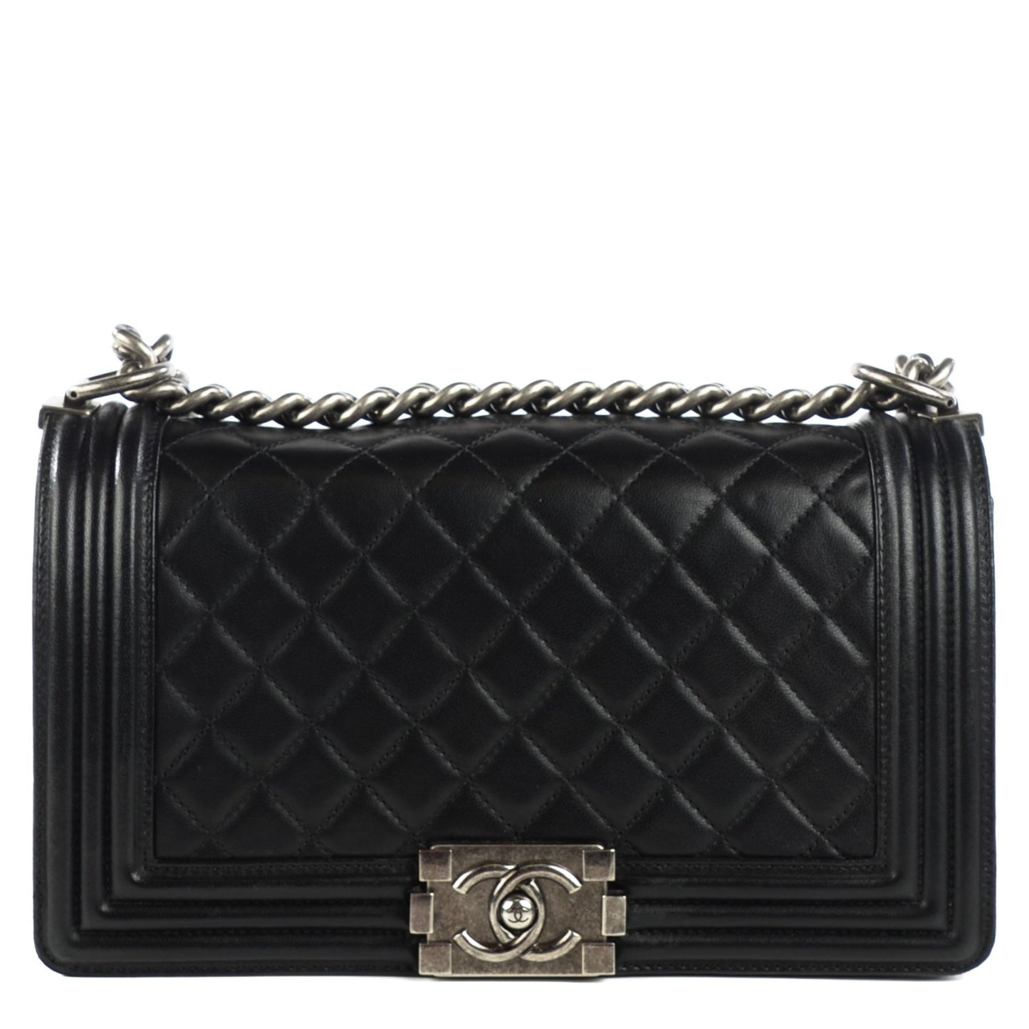 Lambskin Quilted Medium Boy Flap Black