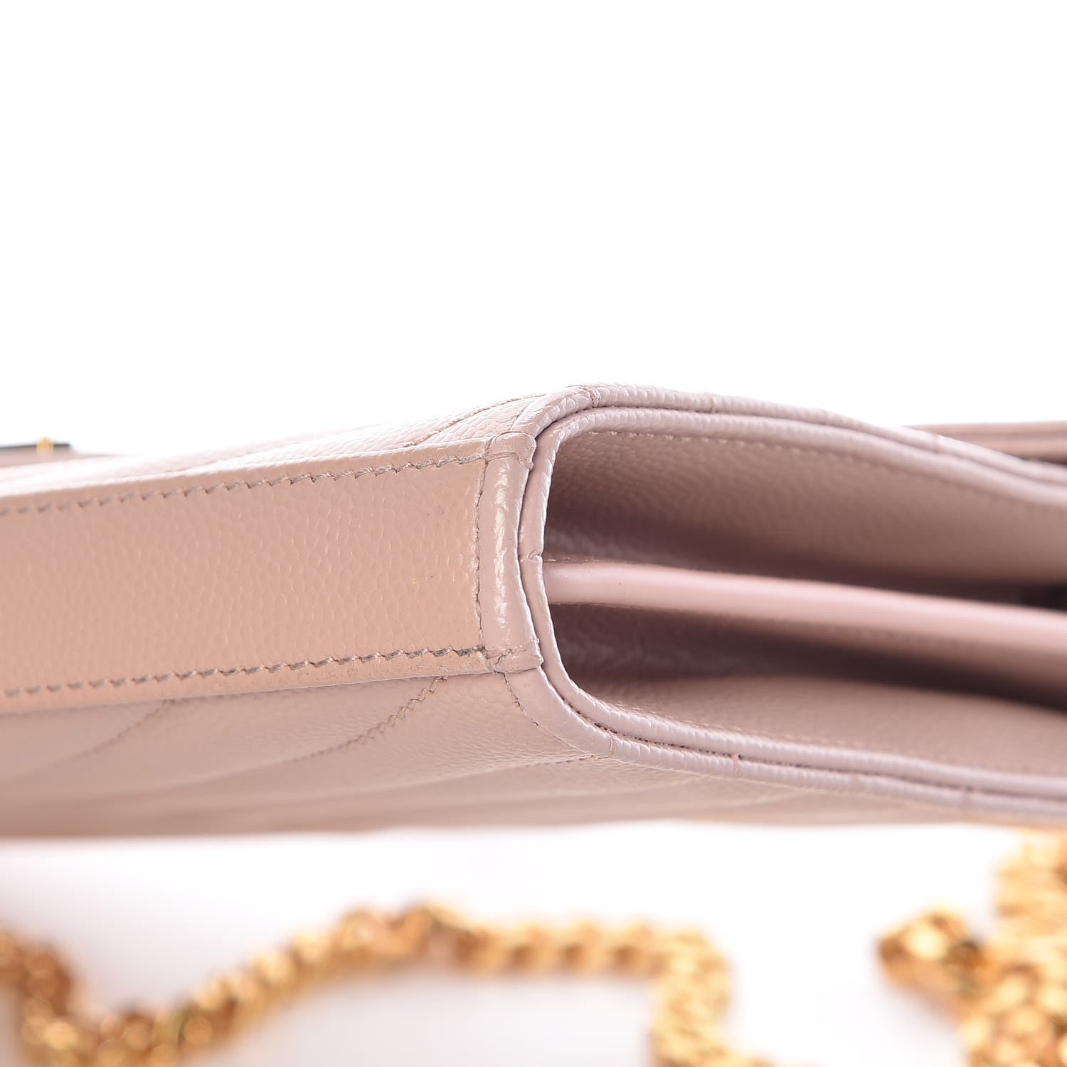 Saint Laurent Grain De Poudre Matelasse Chevron Monogram Chain Wallet Rose Antic 9 of 10