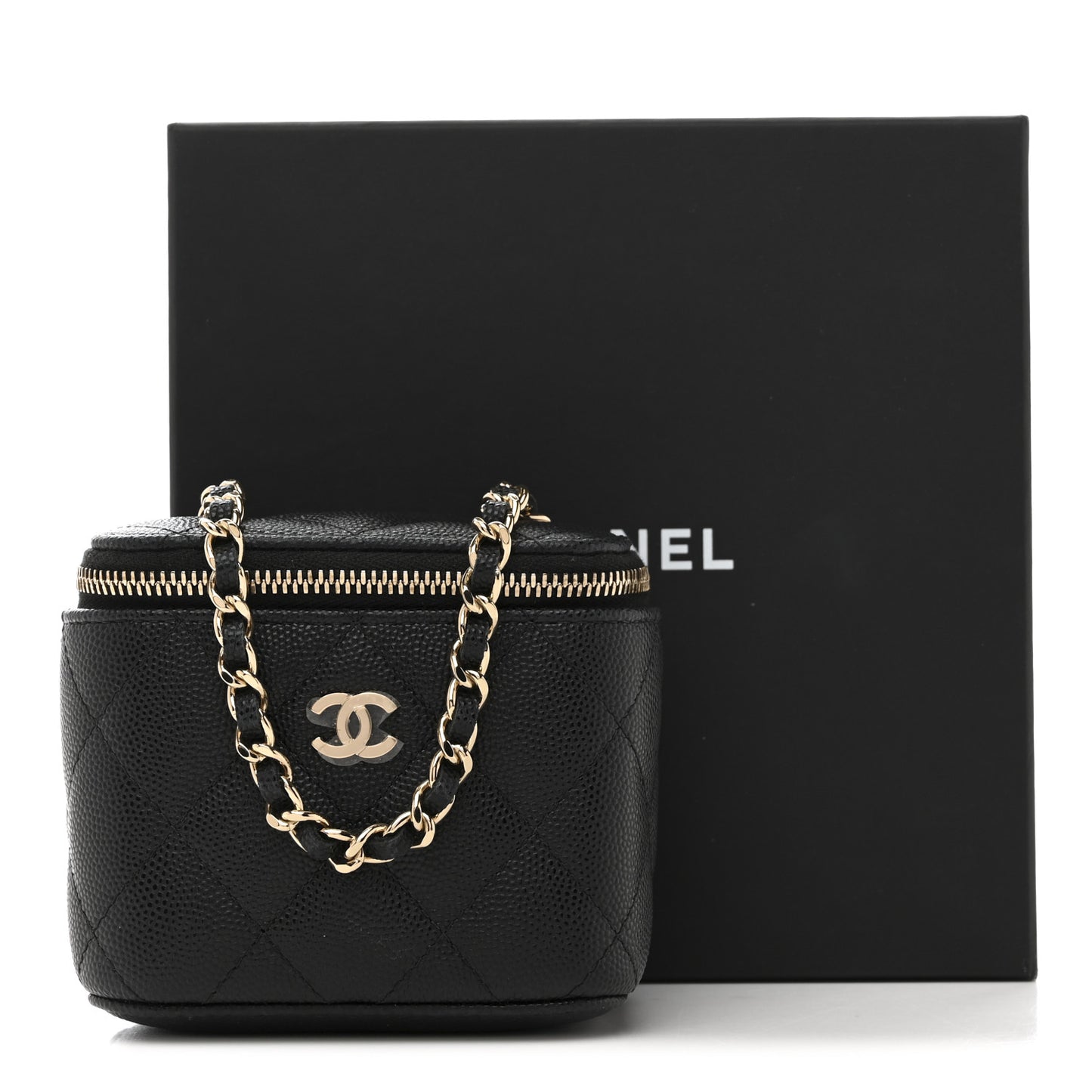 Caviar Quilted Mini Vanity Case With Chain Black