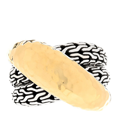 John Hardy Sterling Silver 18K Yellow Gold Classic Chain Hammered Crossover Ring 60 9 1 of 6