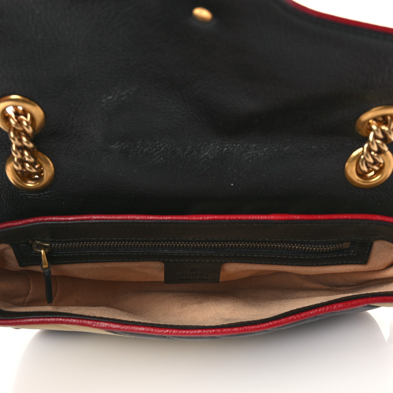 Gucci Vintage Effect Calfskin Matelasse Diagonal Striped Small Torchon GG Marmont Shoulder Bag Black Beige 5 of 9