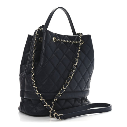 Chanel Caviar Quilted Large Rolled Up Bucket Drawstring Bag Navy 3 of 10