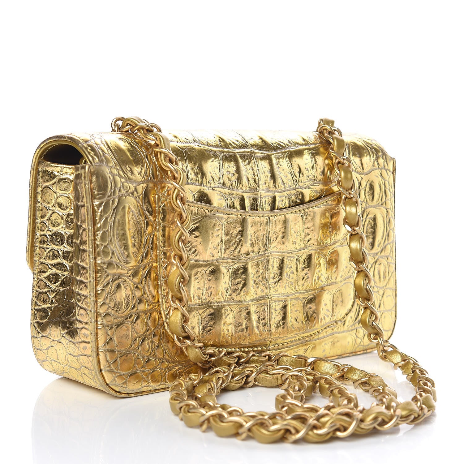Chanel Metallic Calfskin Crocodile Embossed Cocodile Rectangular Mini Flap Gold 3 of 10