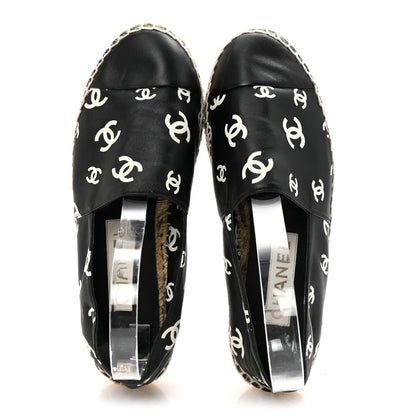 Chanel Lambskin Printed CC Espadrilles 38 Black White 2 of 8