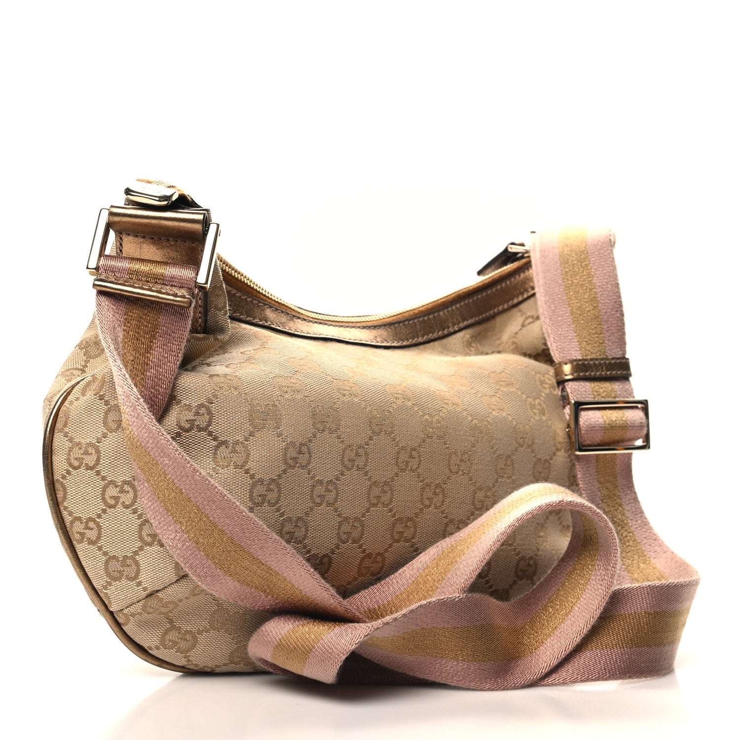 Gucci Monogram Web Medium Half Moon Hobo Gold Pink 3 of 10