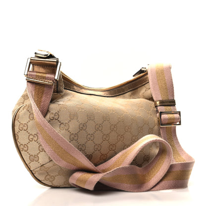 Gucci Monogram Web Medium Half Moon Hobo Gold Pink 3 of 10