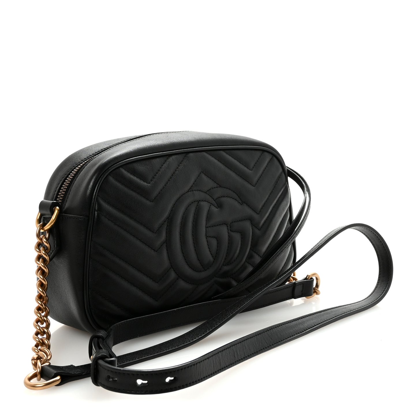 Calfskin Matelasse Small GG Marmont Chain Shoulder Bag Black