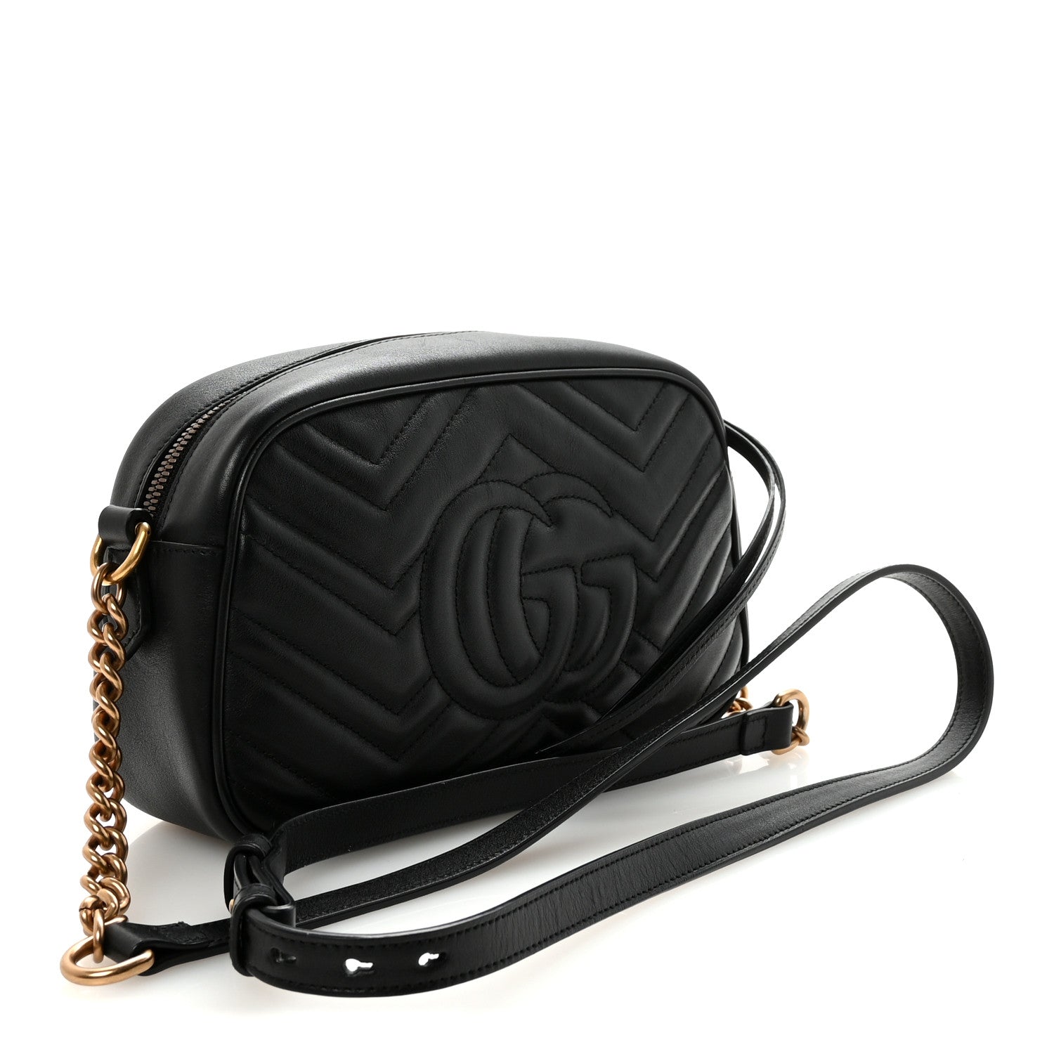 Gucci Calfskin Matelasse Small GG Marmont Chain Shoulder Bag Black 3 of 10