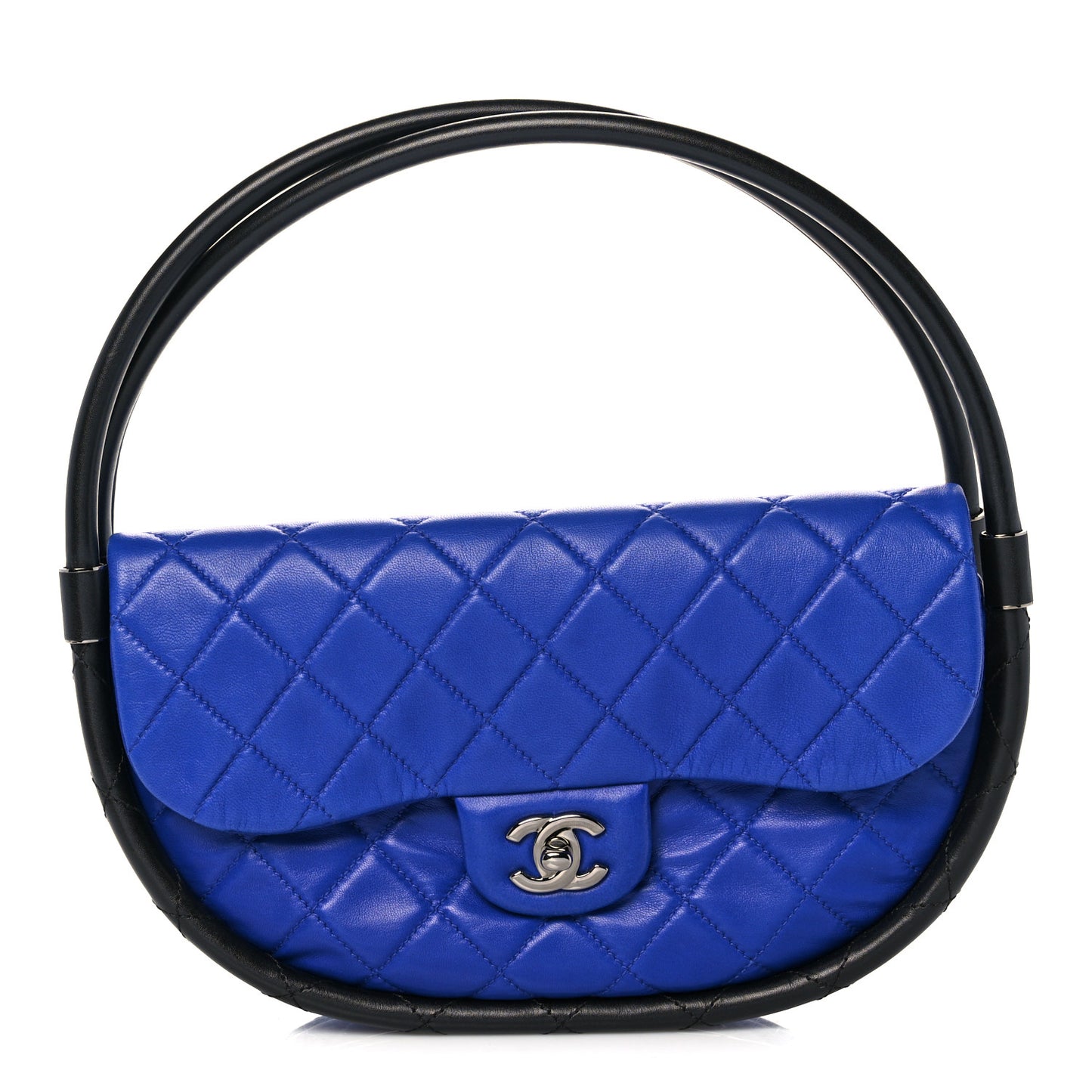 Quilted Lambskin Small Hula Hoop Flap Dark Blue