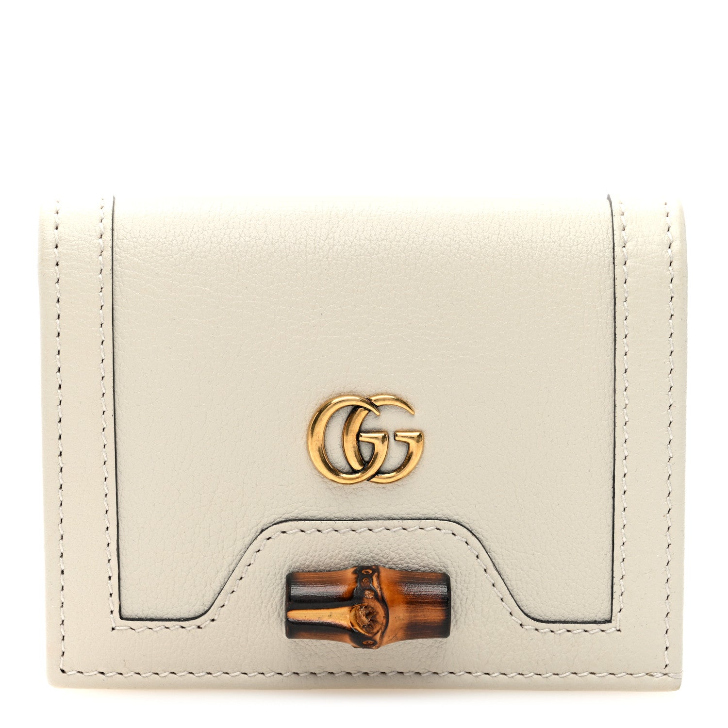 Gucci Wonka Grain Calfskin Diana Card Case Wallet Mystic White 1 of 5
