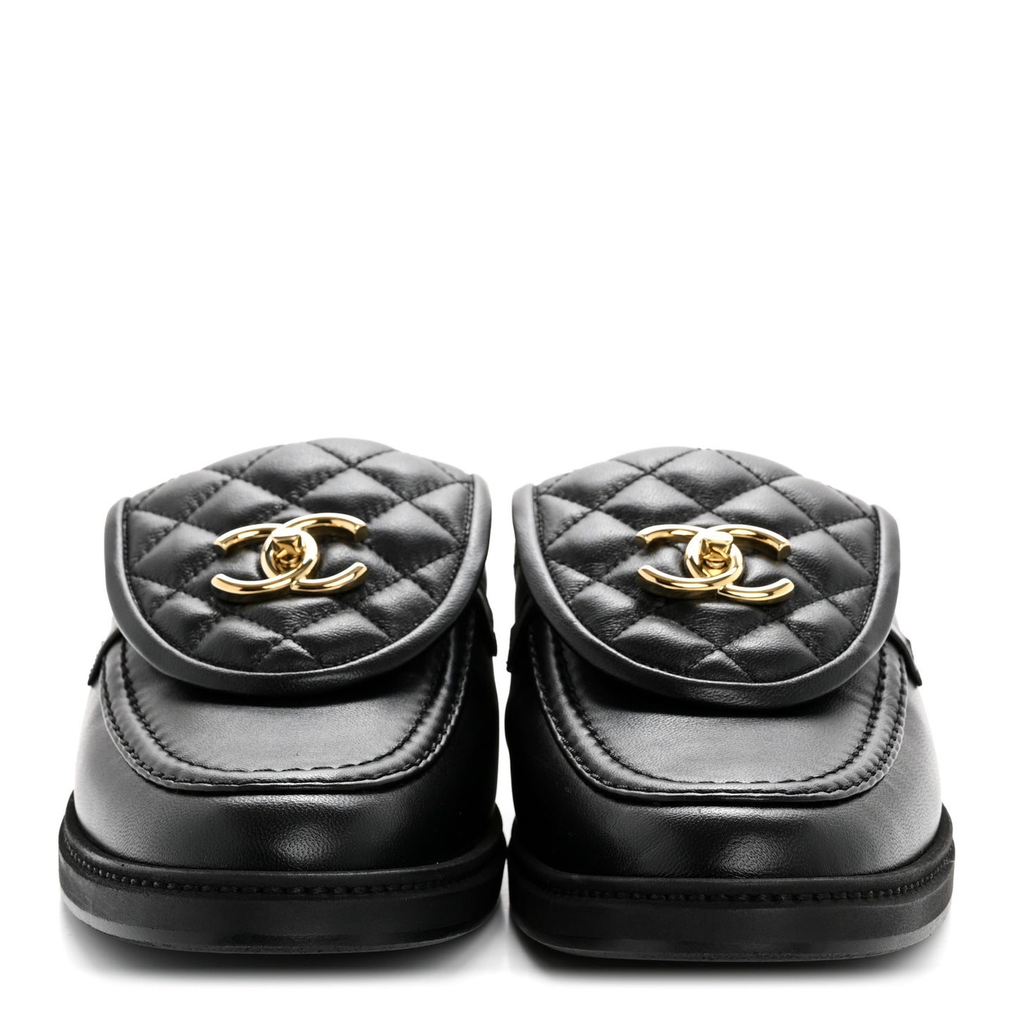 Lambskin Quilted CC Turnlock Mules 40.5 Black