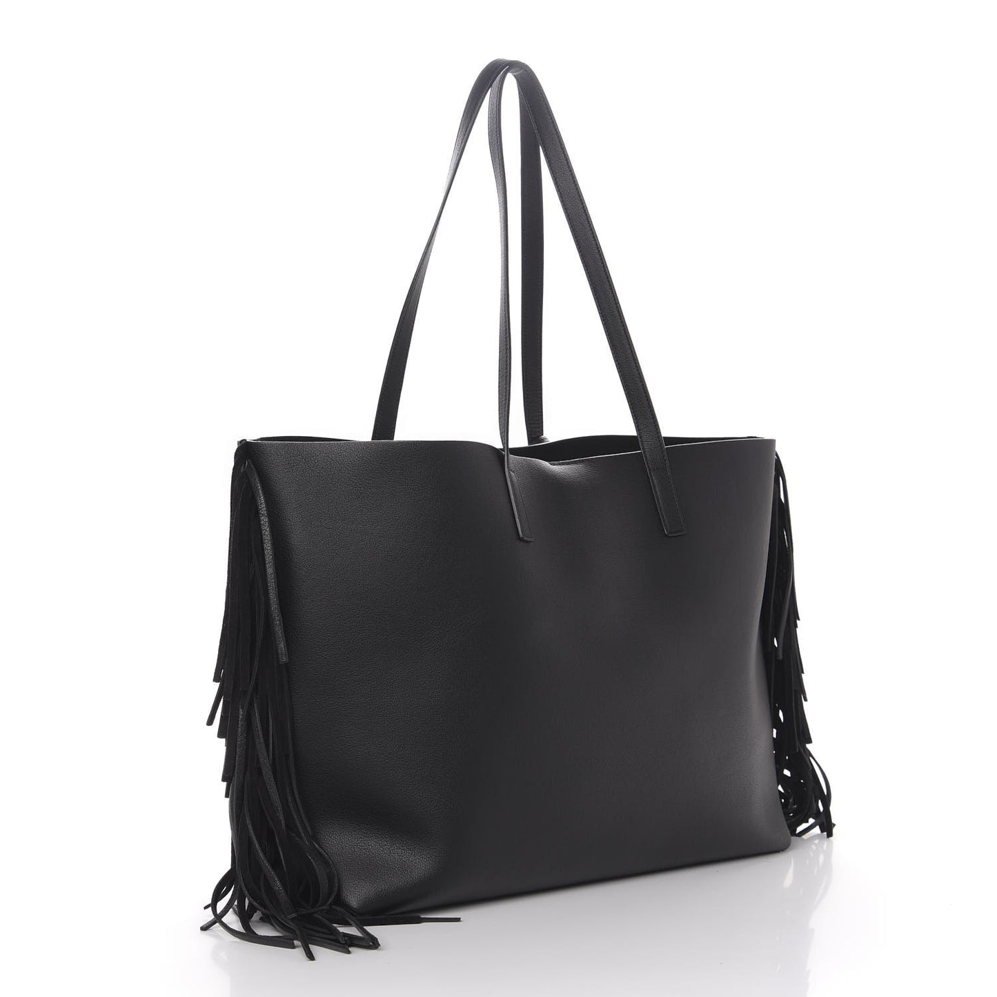 Calfskin Large Fringe Shopping Tote Black