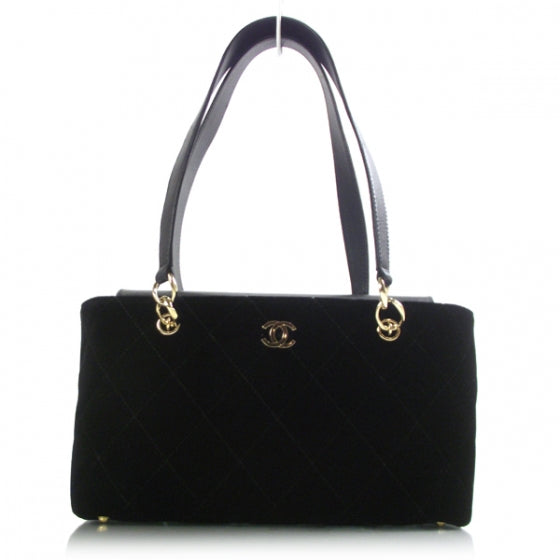 Chanel Velvet Quilted Shoulder Bag Black 1 of 10