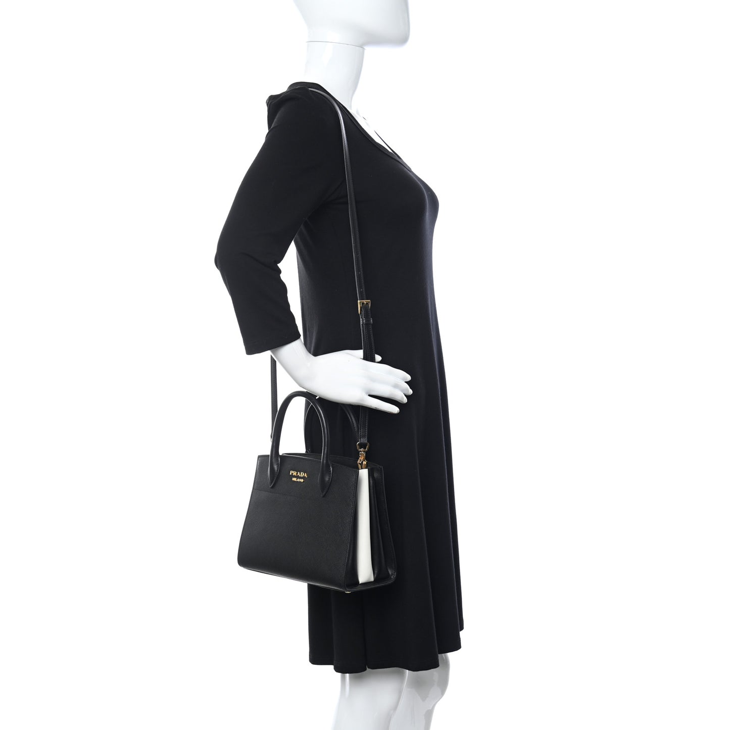 Saffiano City Calfskin Small Bibliotheque Top Handle Black White