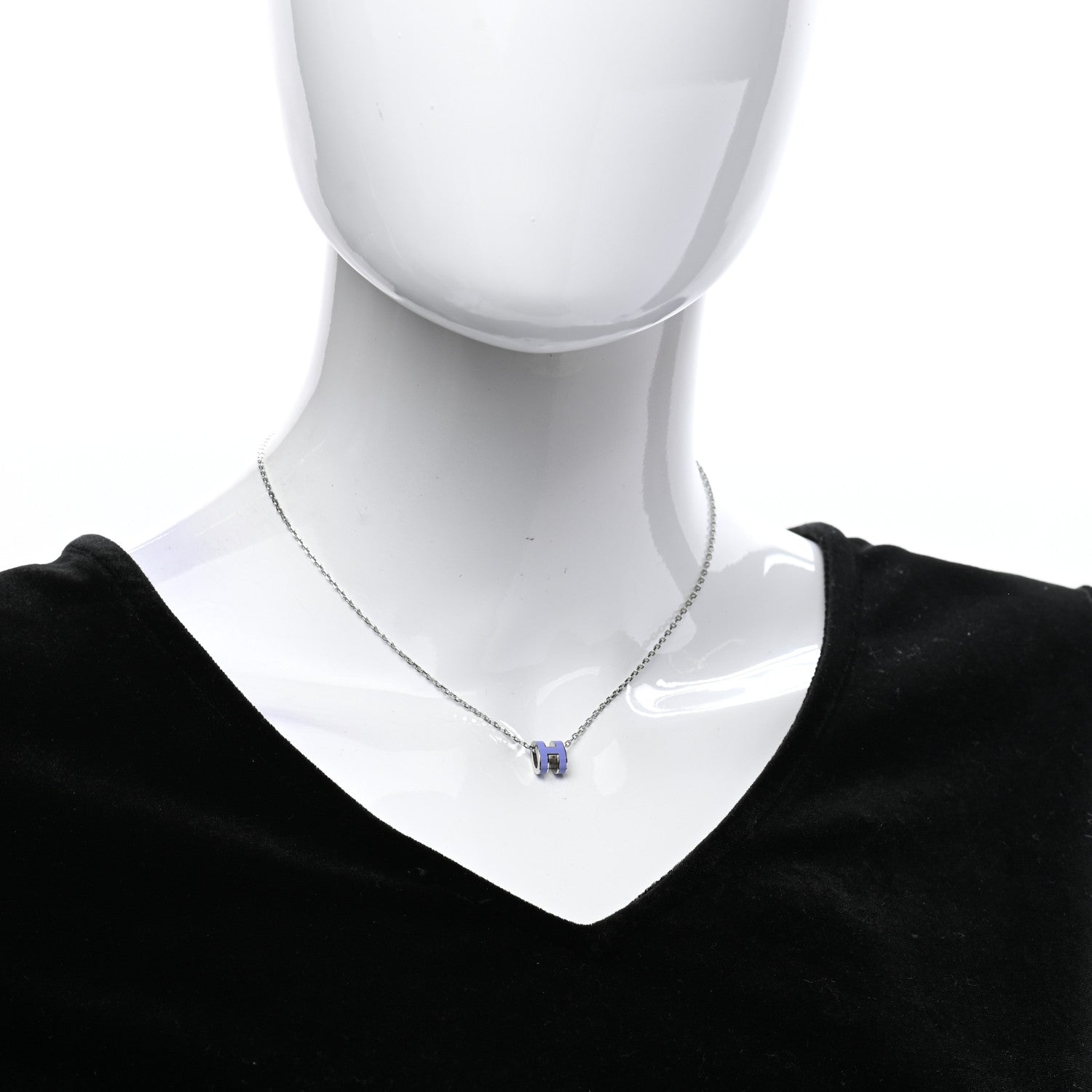 Hermes Lacquered Palladium Mini Pop H Pendant Necklace Parme 9 of 9