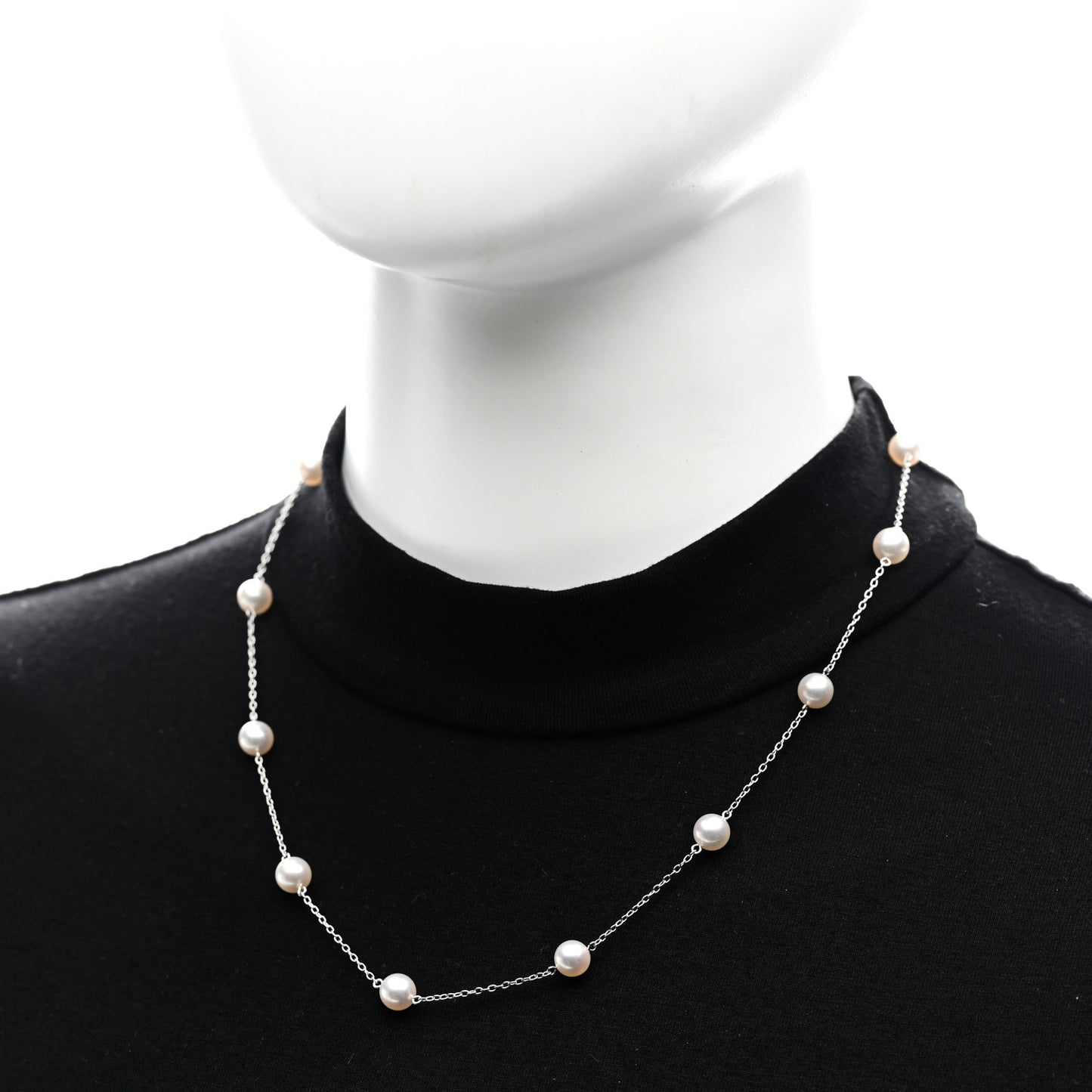 18K White Gold Akoya Cultured Pearl 6.5mm Station Necklace