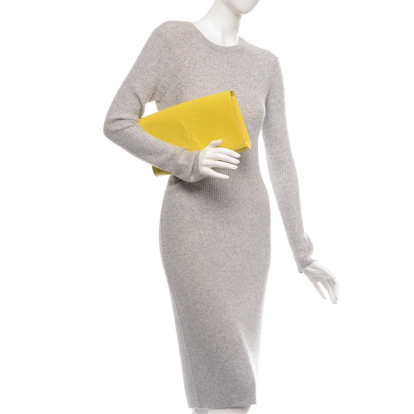 Patent Calfskin Monogram Large Belle De Jour Clutch Yellow