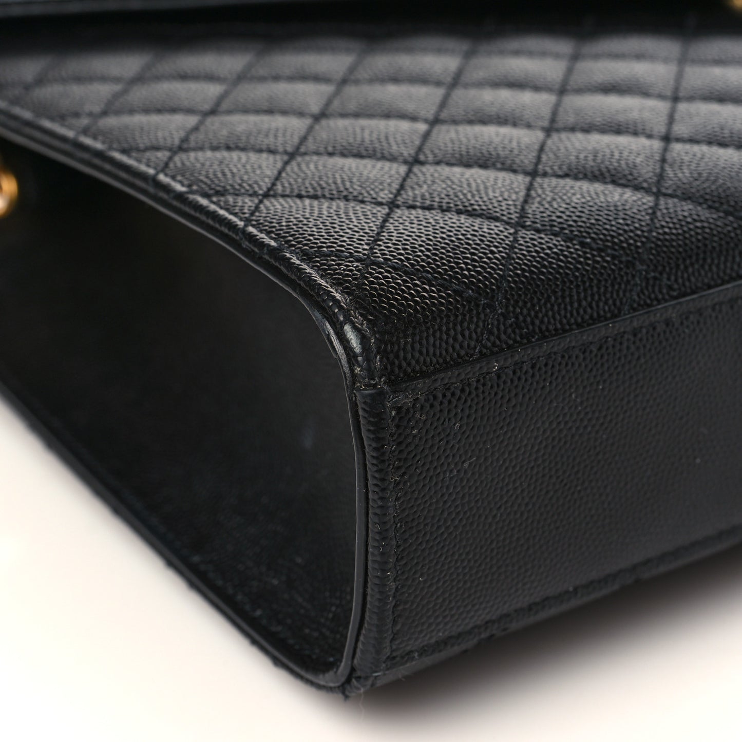 Grain De Poudre Textured Mixed Matelasse Large Triquilt Monogram Satchel Black