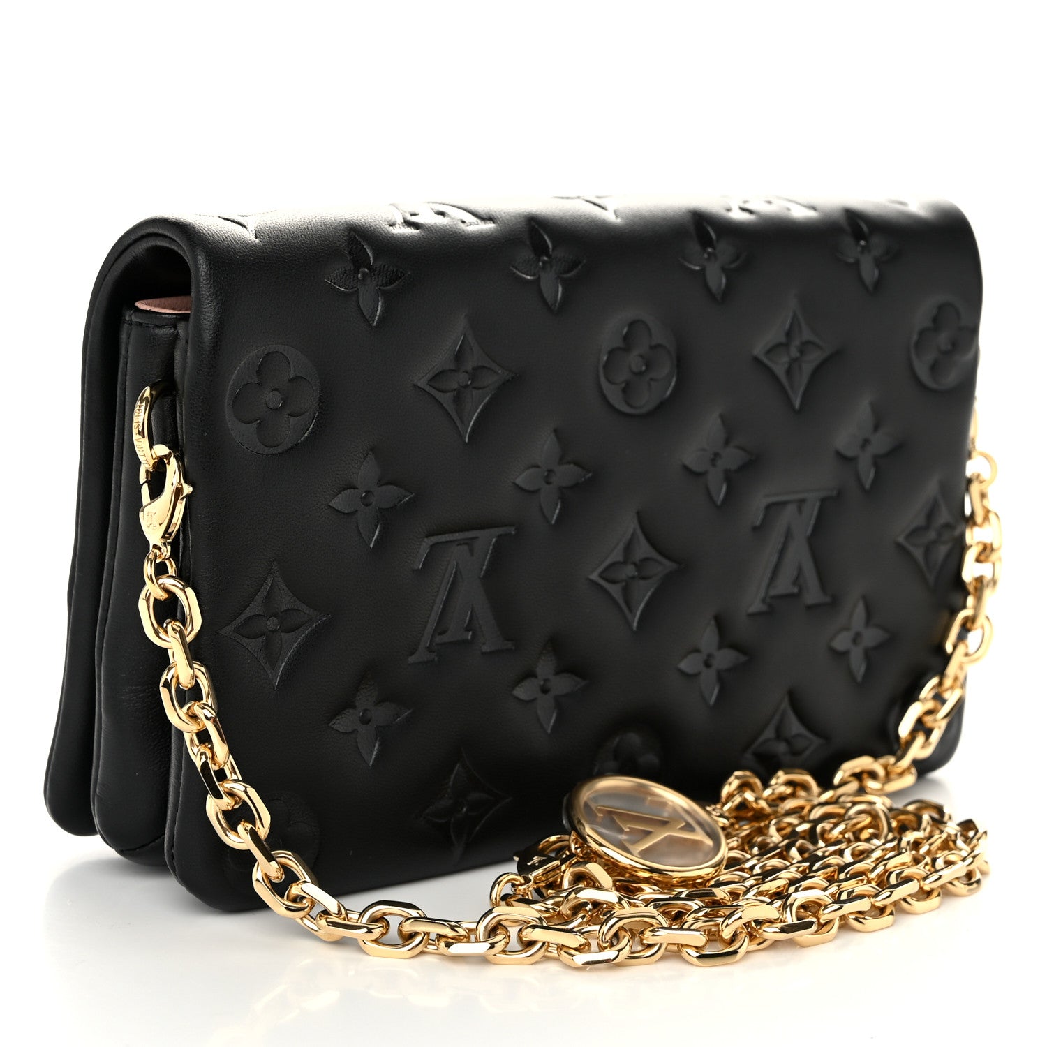 Louis Vuitton Lambskin Embossed Monogram Pochette Coussin Black 3 of 10