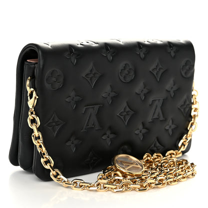 Louis Vuitton Lambskin Embossed Monogram Pochette Coussin Black 3 of 10