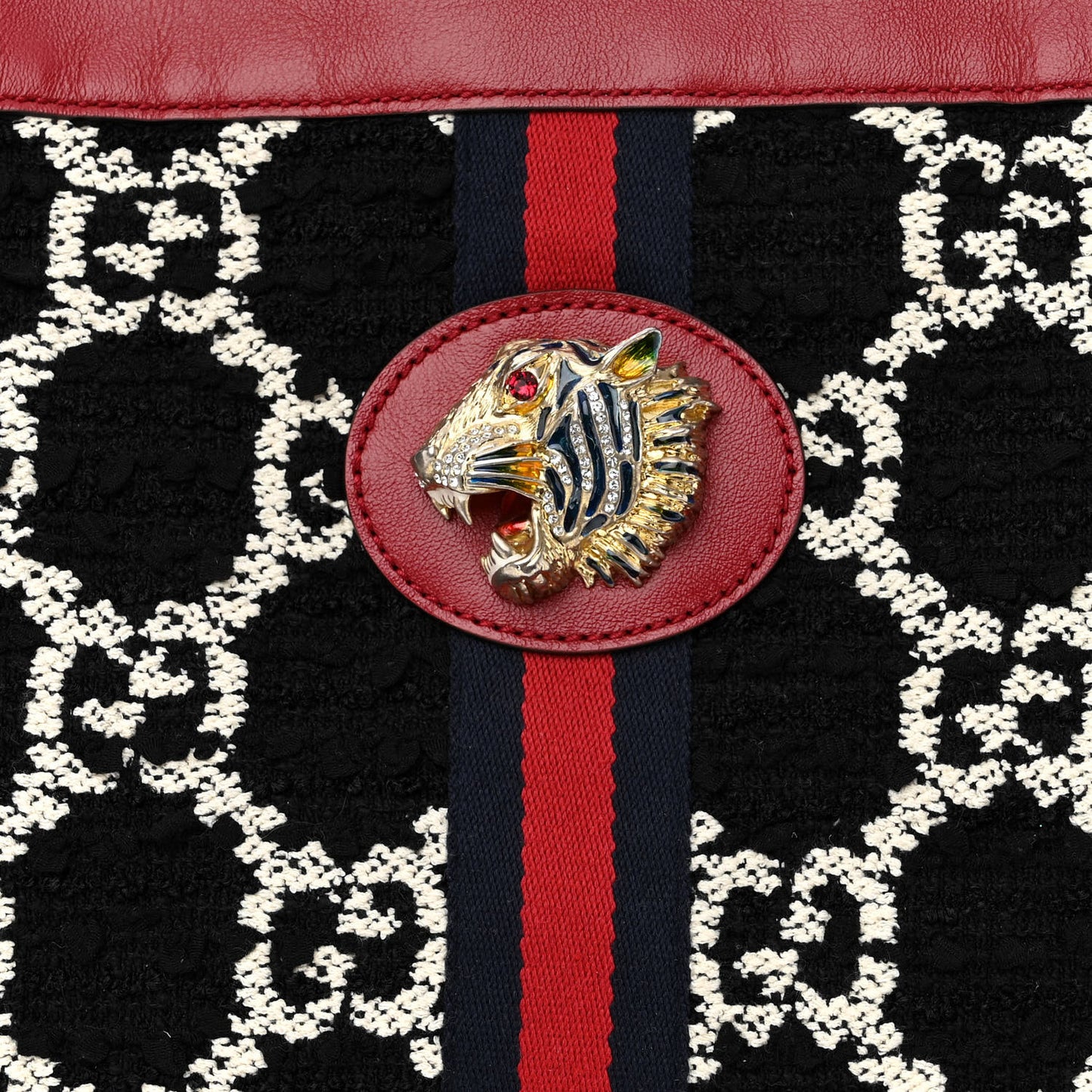 Tweed GG Monogram Large Rajah Chain Tote Romantic Cherry Black White
