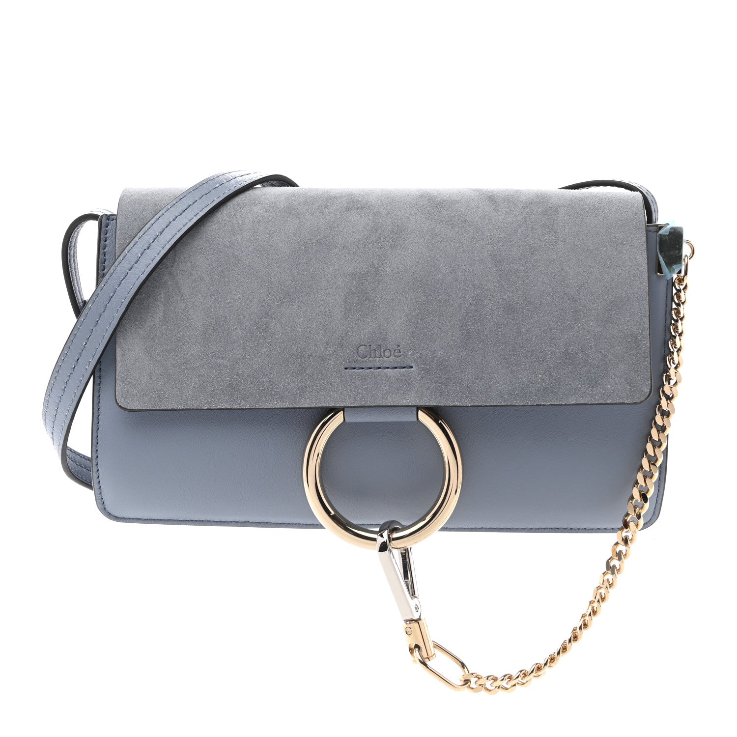 Chloe Suede Calfskin Small Faye Shoulder Bag Washed Blue 1 of 15