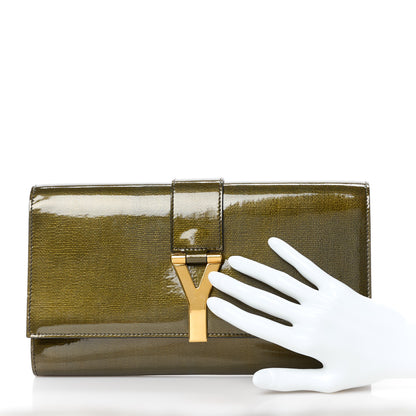 Saint Laurent Textured Patent Classic Y Ligne Clutch Olive 2 of 9