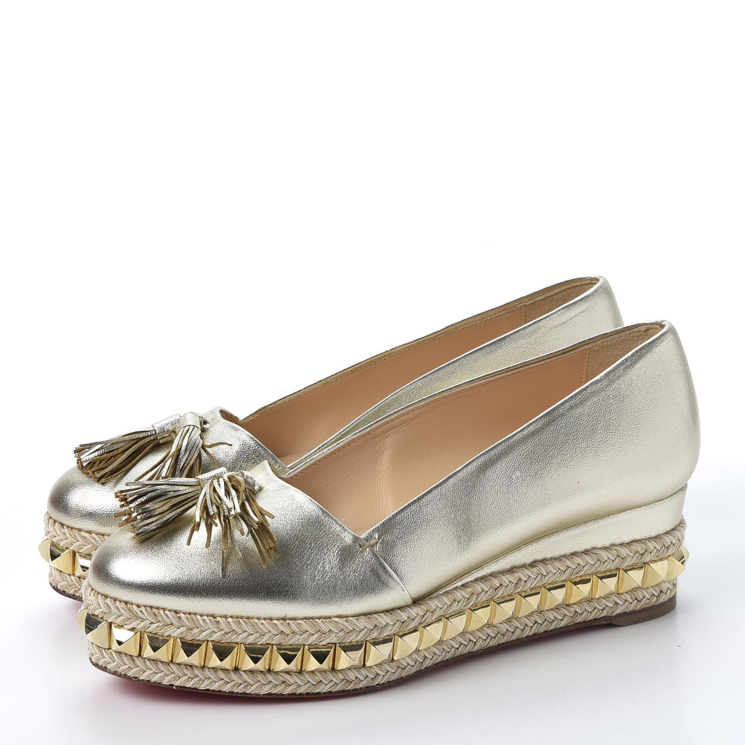 Christian Louboutin Metallic Nappa CA 70 Wedge Espadrilles 36 Platine 2 of 9