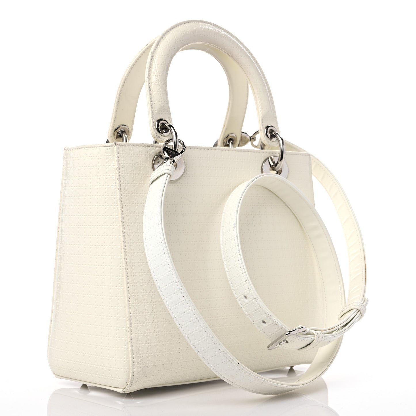 Patent Micro-Cannage Medium Lady Dior White