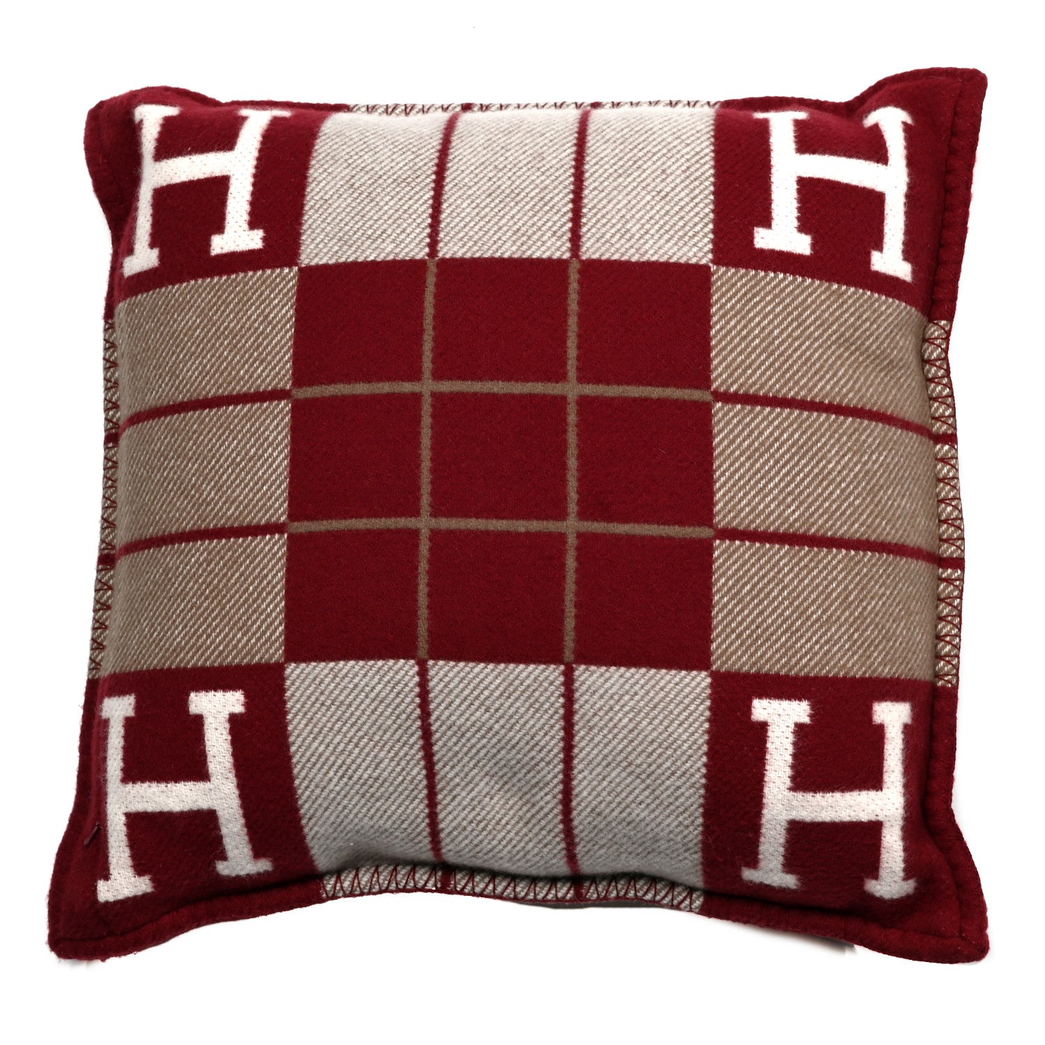 Hermes Wool Cashmere Avalon III Pillow PM Ecru Rouge 2 of 3