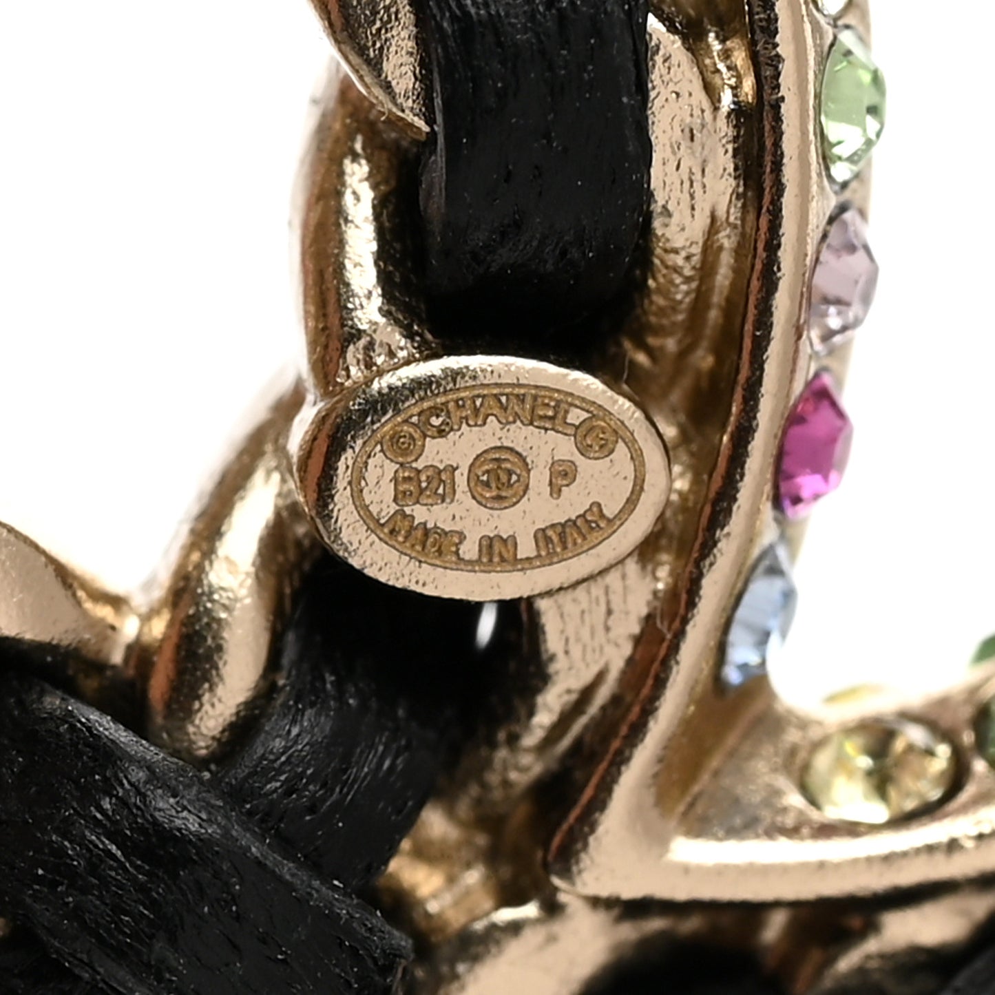 Lambskin Crystal CC Drop Earrings Gold Black Multicolor