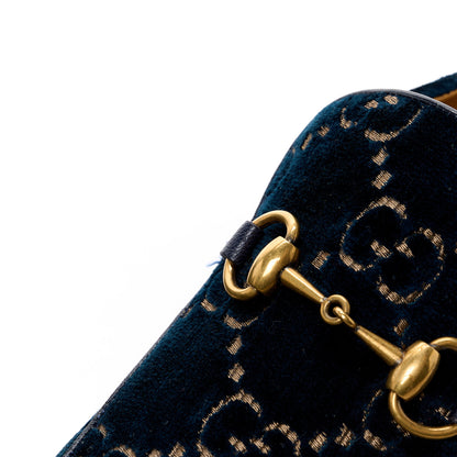 Gucci Velvet GG Monogram Goatskin Mens Horsebit Loafers 12 Blue Beige 4 of 11