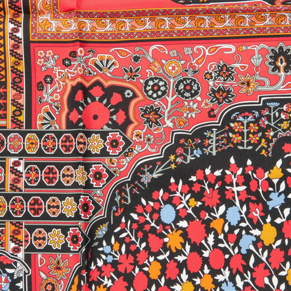 Hermes Silk Gavroche Tapis Persan Zoom Pocket Square Scarf Rouge Orange Black 2 of 7