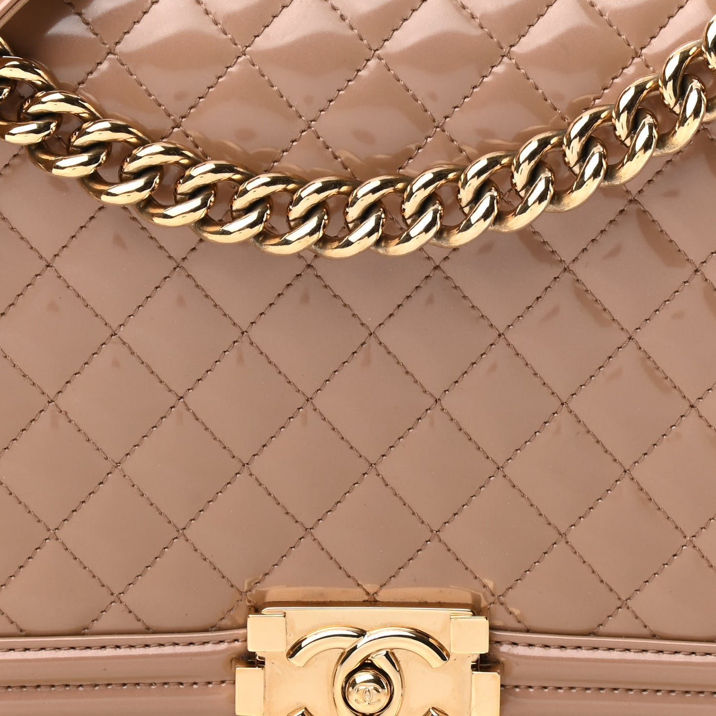 Iridescent Glazed Calfskin Quilted New Medium Boy Flap Dark Beige
