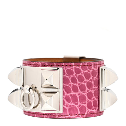 Hermes Shiny Alligator Collier De Chien CDC Bracelet S Rose Scheherazade 1 of 5