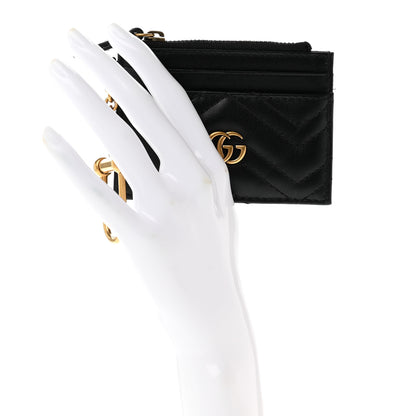 Gucci Calfskin Matelasse Chevron GG Marmont Key Case Card Holder Black 2 of 6