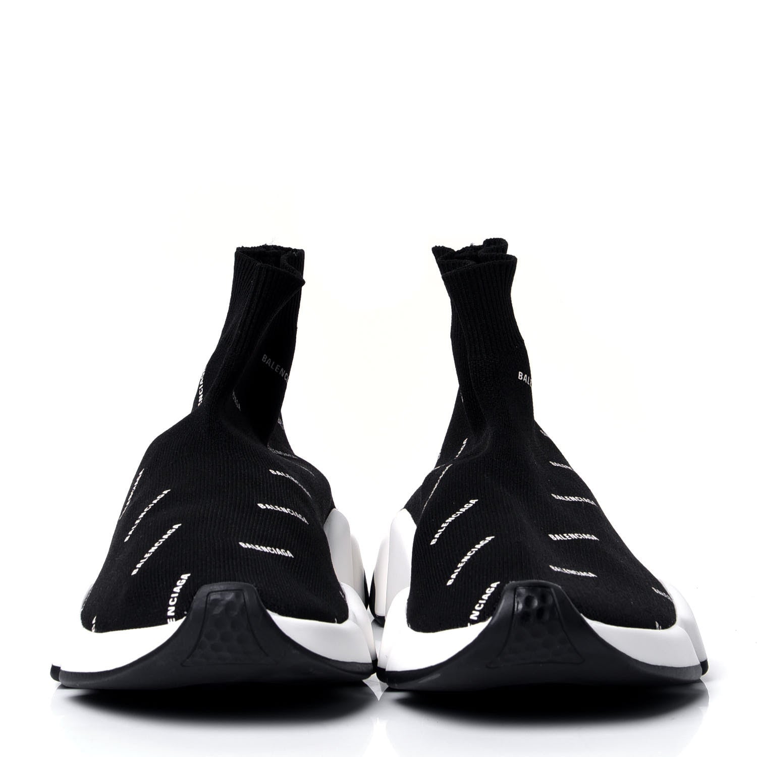 Balenciaga Neoprene Knit Allover Logo Bi-Color Sole Womens Speed Sneakers 37 Black White 2 of 5