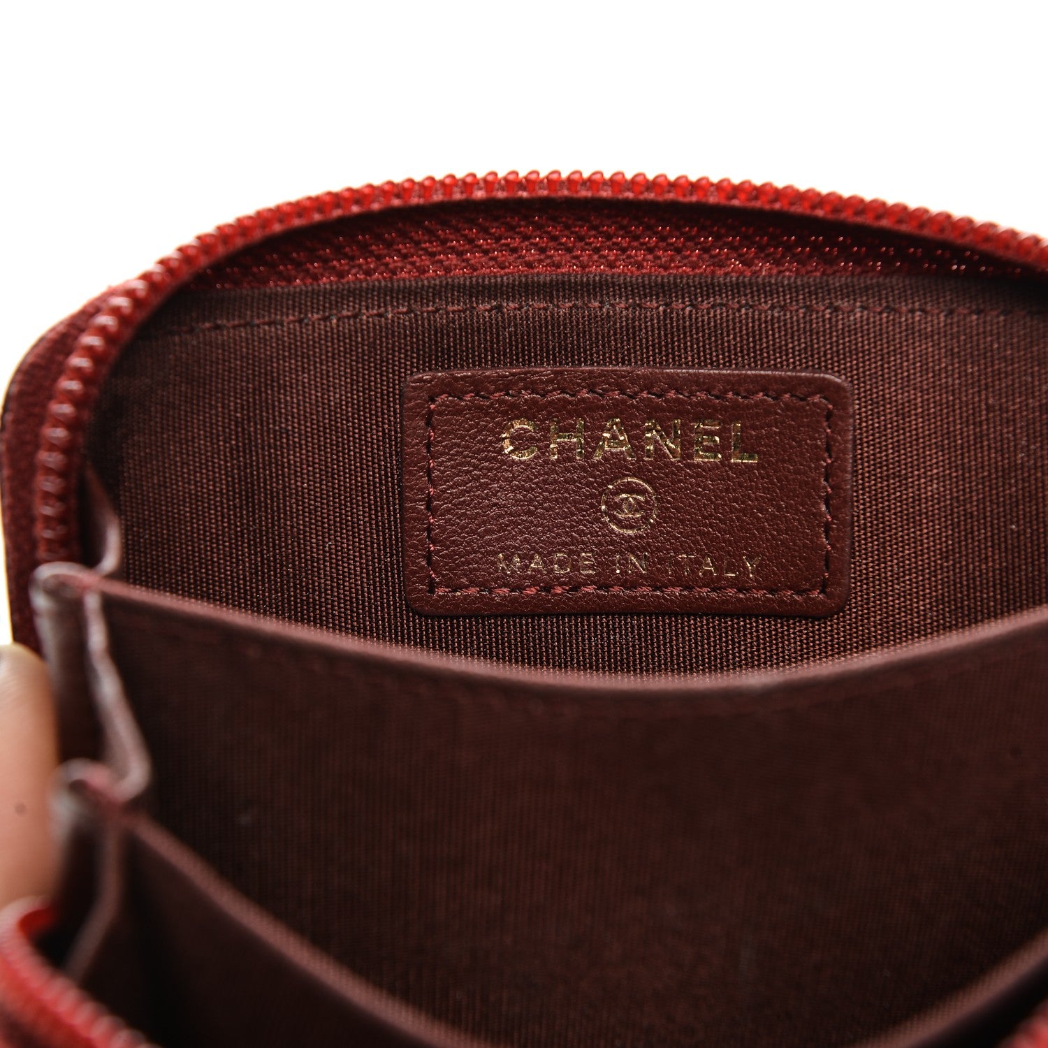 Chanel Lambskin Quilted Boy Zip Around Coin Purse Wallet Dark Red 7 of 9