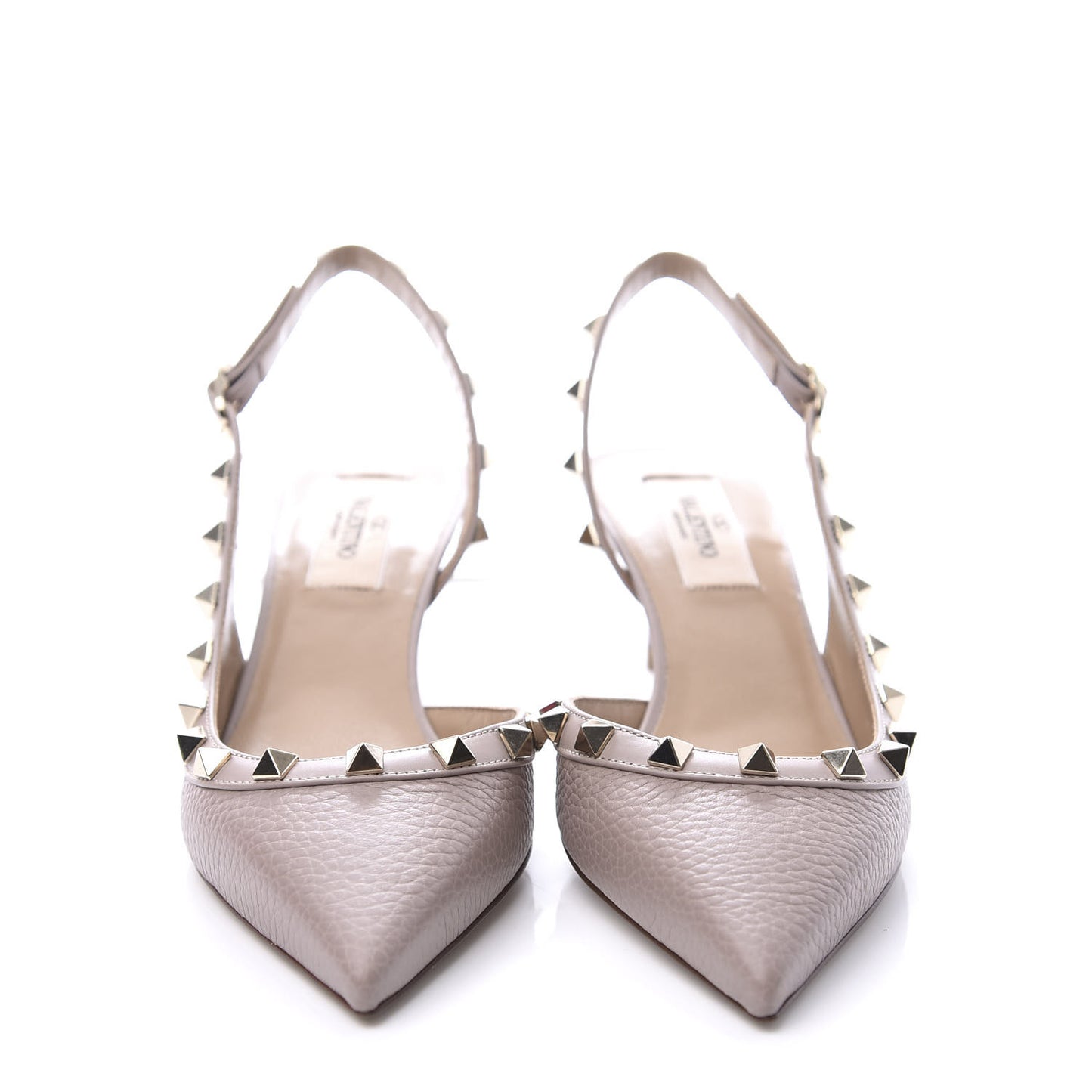 Pebbled Calfskin Rockstud Half D'Orsay Slingback 50mm Pumps 35 Poudre